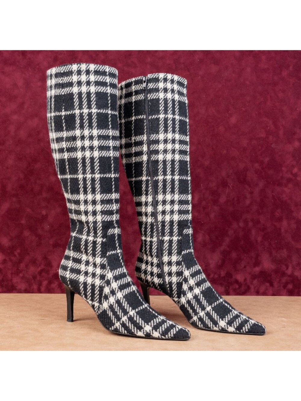 Burberry Women Twed Wool Pointy Toe Fashion Heel Knee Boots sz 11US EUR41
